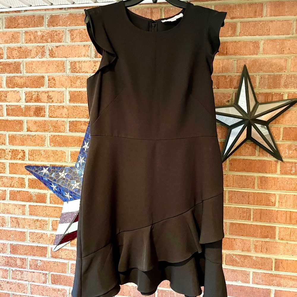 LOFT Black Midi Ruffle Hem Dress